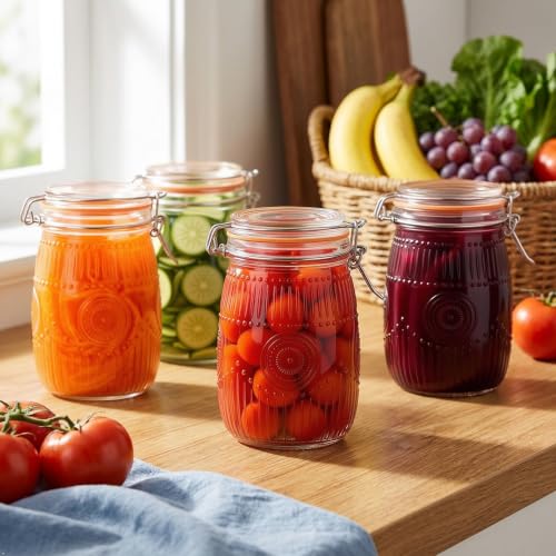 Amzcku 32oz Wide Mouth Vintage Mason Jars with Airtight Lid - 6 Pack