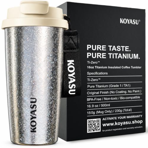 Titanium Travel Mug - Pure Titanium 16oz Double-Wall Insulated Coffee Tumbler with Lid - Natural Titanium