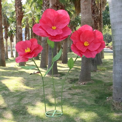 YOFNIRG 5.9 Ft Large Paper Flowers with Standing Base – Giant DIY Poppies (B-red) for Decor