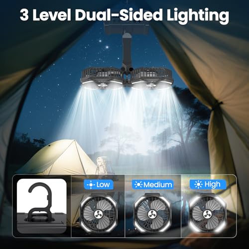 Black Dual Head Portable Rechargeable Fan 20000mAh Battery Powered Outdoor Fan