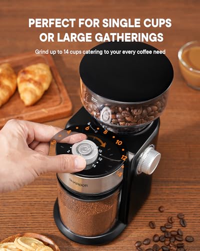 SHARDOR Electric Burr Coffee Grinder 2.0 - Glossy Black, 16 Settings for Espresso & French Press