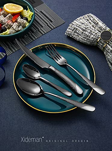Black Hammered 16-Piece Stainless Steel Silverware Set - Xideman