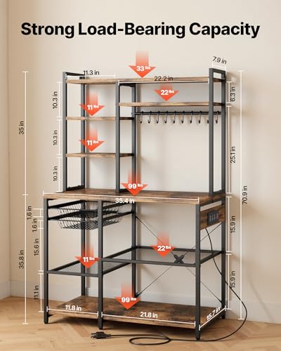 VEVOR Kitchen Bakers Rack with Power Outlets 35.4x15.7x70.9 Inch - Microwave Stand & Storage Organizer