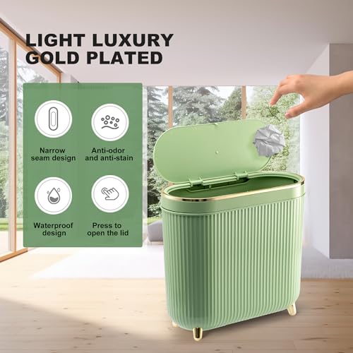 Supteron Mint Green Bathroom Trash Can with Lid 3.2 Gallon Narrow Plastic Waste Bin