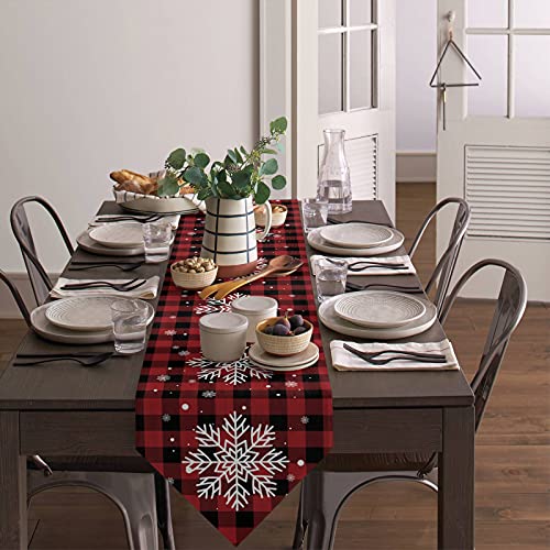 Z&L Home Christmas Buffalo Plaid Table Runner 14x72in Snowflake Print