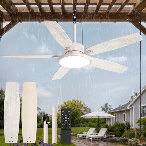 52-Inch Outdoor Ceiling Fan with Light IP65 Waterproof for Patio - White Gold, Standard