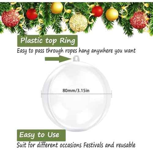 10PK 80MM Clear Plastic Fillable Ornaments,Transparent DIY Craft Ball,Clear DIY Christmas Ornament Large Sizes for Wedding,Party,Home Decor (10)