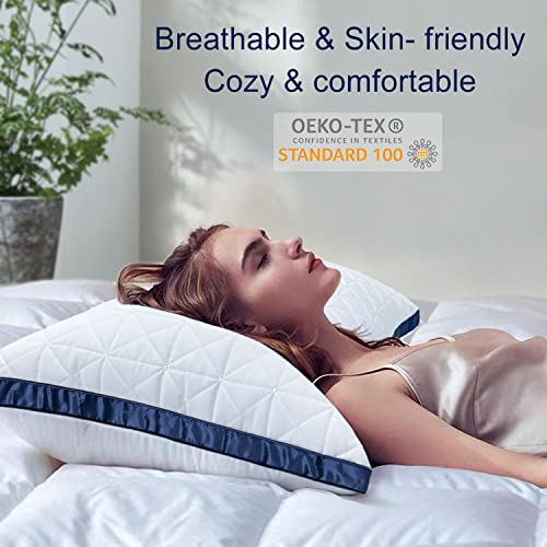 Slybear Queen Size Cooling Pillow Set of 2 - Sapphire Blue Hotel Supportive Breathable Down Alternative Gusseted Pillows for Side Stomach Back Sleepers