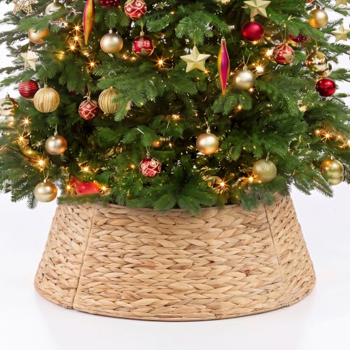 24 Inch Woven Christmas Tree Collar, Water Hyacinth, Natural