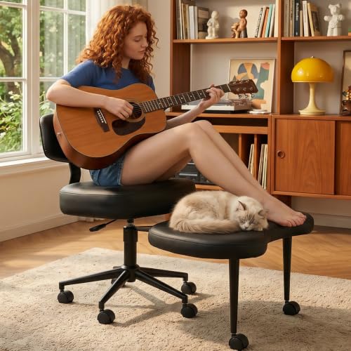 DUMOS Black ADHD Meditation Chair with Adjustable Backrest & Footstool - Cross-Legged Office & Yoga Seat