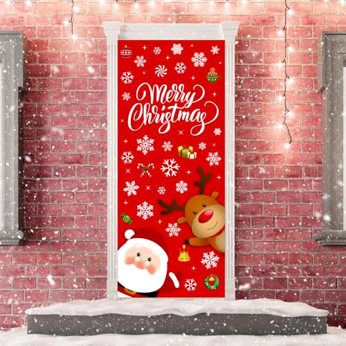 IMISHM Christmas Door Cover Santa Elk Festive Wall Banner 70x30 Inches