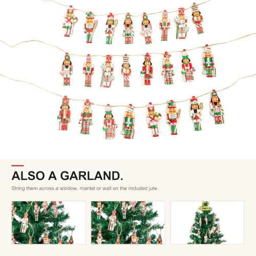 Nutcracker Christmas Ornaments Set of 24, Wooden Hanging Soldiers