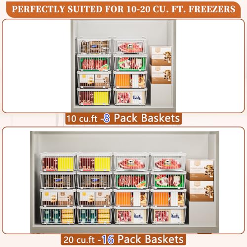 Large Freezer Organizer Bins - 6 Pack, Adjustable Fit for 10-20 Cu.Ft Freezers - Leak-Proof Bottom