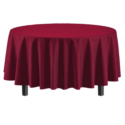 Exquisite Party Solids 6-Pack Premium Plastic Tablecloth 84in. Round Plastic Table Cover - Burgundy