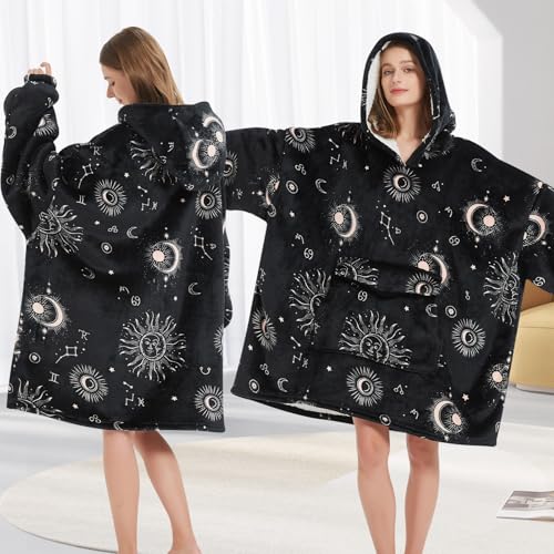 Sun and Moon Oversized Wearable Blanket Hoodie for Adults - Black Variation