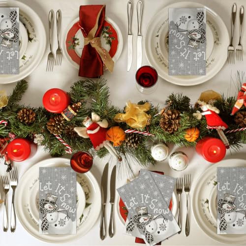 Horaldaily 100Pcs Christmas Snowman Paper Napkins 4.3 x 7.9 Inches Holiday Party Supplies