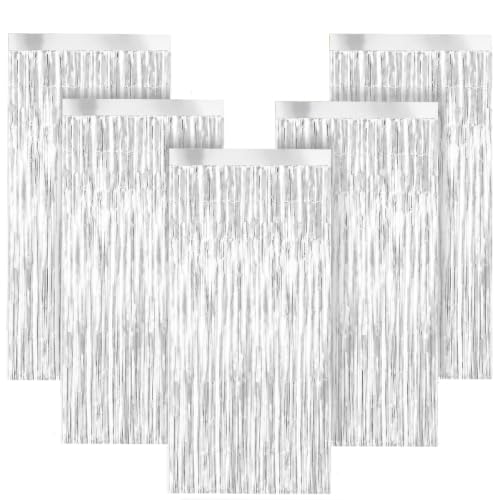 FESRYHOTIC 5 Pack Silver Streamers Fringe Curtains Backdrop May Include Silvery Variation