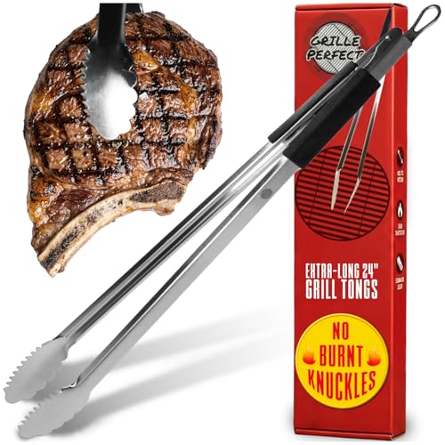 24-Inch Heavy Duty BBQ Grill Tongs - Long Stainless Steel Grilling & Cooking Utensil