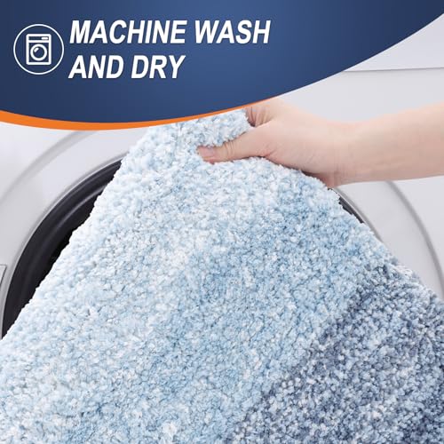 OLANLY Microfiber Bathroom Rugs Set 3 Piece U-Shape Blue Non-Slip Absorbent Bath Mat Set