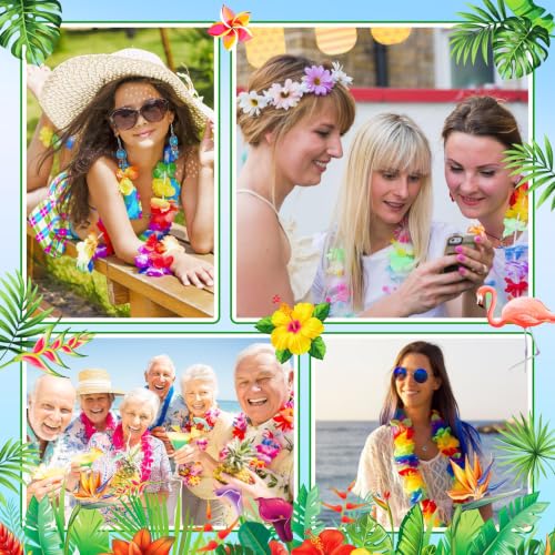 200 Count Hawaiian Lei Bulk - Tropical Silk Flower Necklaces for Parties & Events, Aloha Summer Decorations
