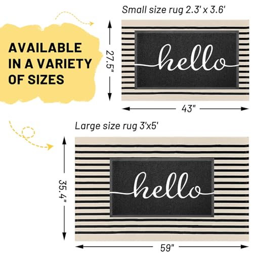 Beige Striped Indoor Washable Rug 3x5 ft Front Door Entryway Mat - Light Beige & Black Stripe