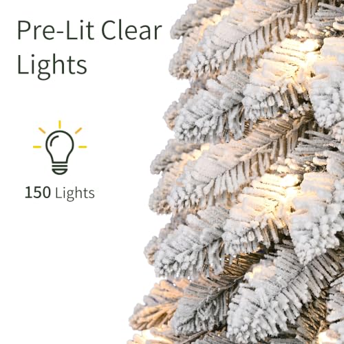 Puleo International 7ft Pre-Lit Flocked Alpine Pencil Christmas Tree