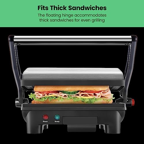 Chefman 2 Slice Electric Panini Press Grill with Non-Stick Plates, 180° Opening