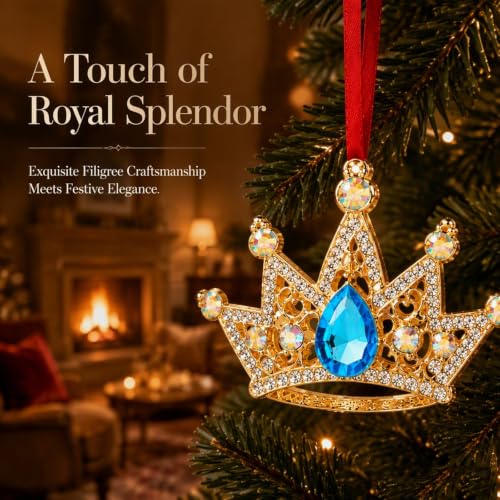 Blue Princess Crown Christmas Ornament - Royal Regal Holiday Decor Gift