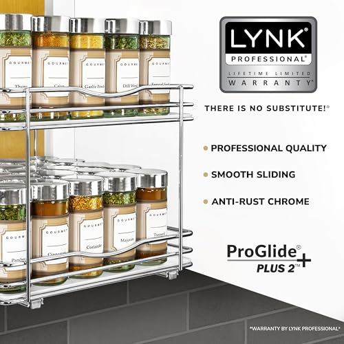 LYNK PROFESSIONAL Chrome Pull-Out Spice Rack for Cabinets 10-1/4" 2-Tier