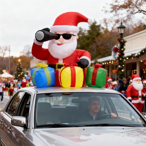 5 ft Santa Inflatable with Telescope & LED Gift Boxes - Outdoor Holiday Yard Decor