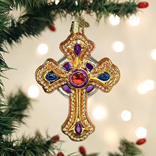 Old World Christmas Ornate Cross Glass Blown Ornament – 4.5 x 3 x 1 Inch