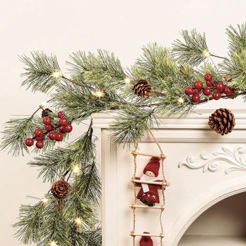 6ft Prelit Smokey Christmas Garland with Timer - Battery-Operated Cedar Pine