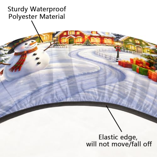 Skerhhux Christmas Snowman Red 42-inch Fitted Elastic Tablecloth - Holiday Circle Cover