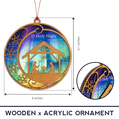 RUSATEN Christian Nativity Scene Ornament - Religious Christmas Decor, Handcrafted Wooden & Acrylic, 4.33 Inches, Gift-Ready