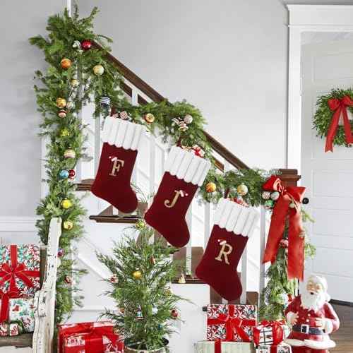 20 Inch Personalized Christmas Stocking,Red Velvet with Embroidered Initial,Holiday Xmas Party Decor Letter A