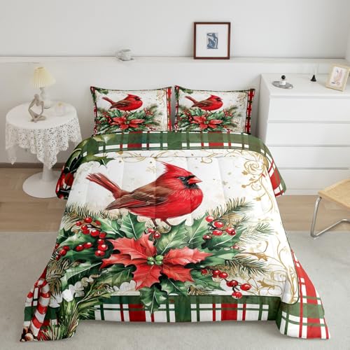 Homewish Reversible Christmas Comforter Set King Size - Red, Green & Brown, All Season Bedding