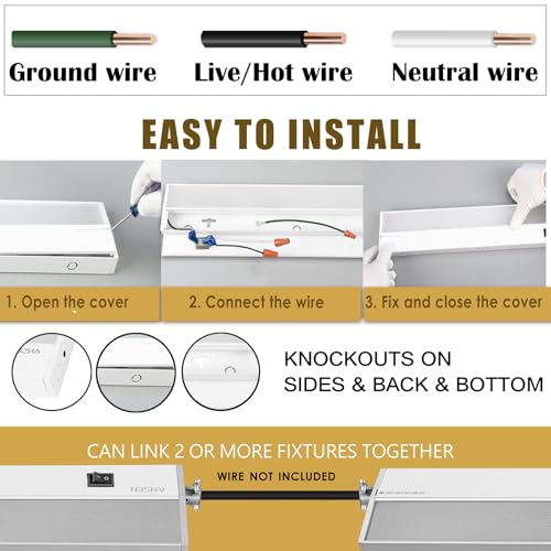 36 Inch Under Cabinet LED Light Fixture - Hardwired Dimmable 22W, CRI 92+