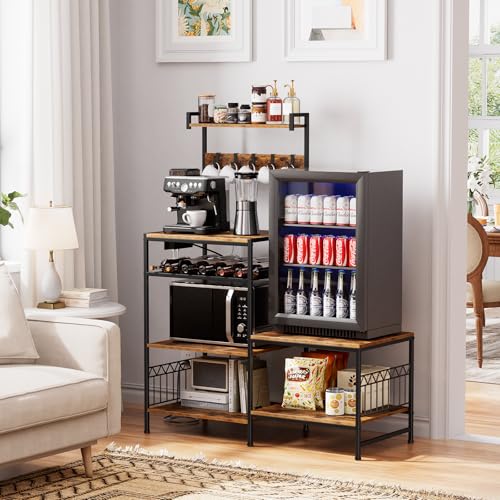 Mini Fridge Stand with Power Outlet and Storage - Kitchen Organizer Shelf