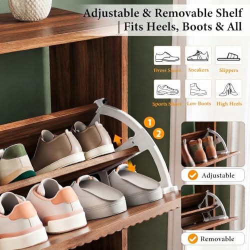 Midnight Walnut Fluted Shoe Storage Cabinet with Flip Drawers - Narrow Entryway Organizer