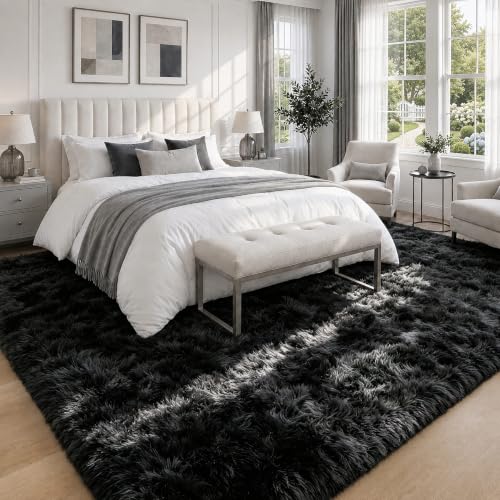 Zomfy Black 9'x12' Shag Area Rug for Living Room & Bedroom, Washable Plush Fuzzy Carpet