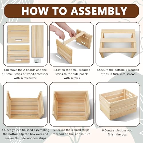 Natural Wood 3 Pack Large Wooden Storage Crates 16 x 12 x 9.5 Inches - Unfinished Rustic Organizer