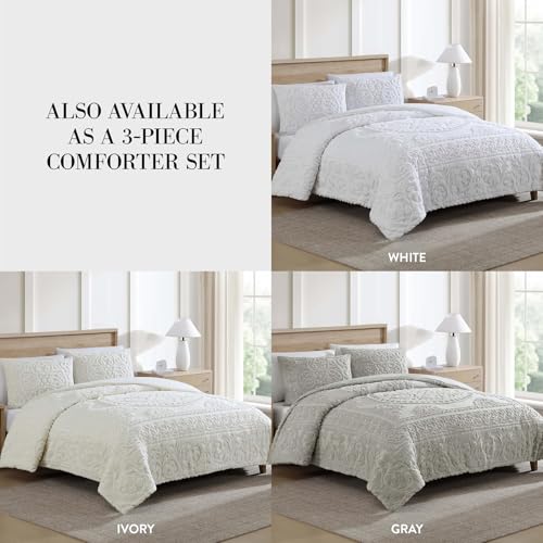 Queen Cotton Chenille Bedspread with Medallion Design - White - Beatrice Home Fashions - Variation: Queen / White