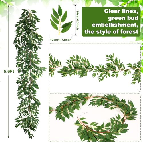 Artificial Willow Leaves Garland 24 Pack - Greenery Vines for Wedding & Home Decor, 135 Ft, Variation of Green / 24