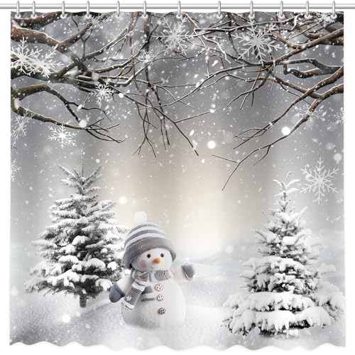 MEHOFOND Winter Snowman Shower Curtain 72x72 in with 12 Hooks