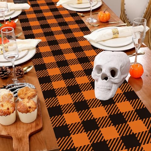 Windkream 6 Pack Fall Buffalo Plaid Plastic Table Runners 14 x 108 Inches