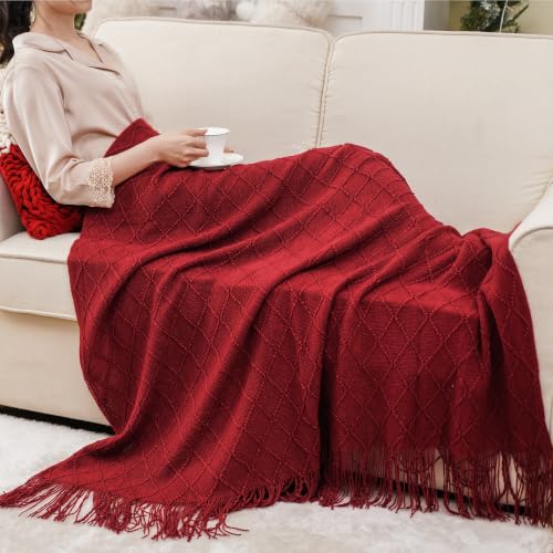 Battilo Red 50x60 in. Fringe Throw Blanket for Couch & Sofa – Boho Christmas Decor