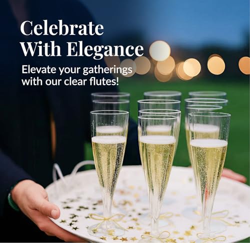 Prestee Disposable Champagne Flutes 4.5 oz Clear Plastic 200 Count Party Glasses