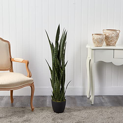 48 Inch Artificial Snake Plant with Pot - Realistic Indoor Faux Foliage