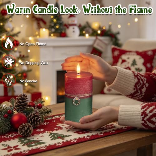 SEHNSY Red & Green Flameless Christmas Candles Set of 3 with Remote