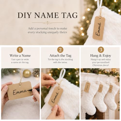 AOGU 3 Pack 18in Snowy White Faux Fur Christmas Stockings - White Hanging Stockings
